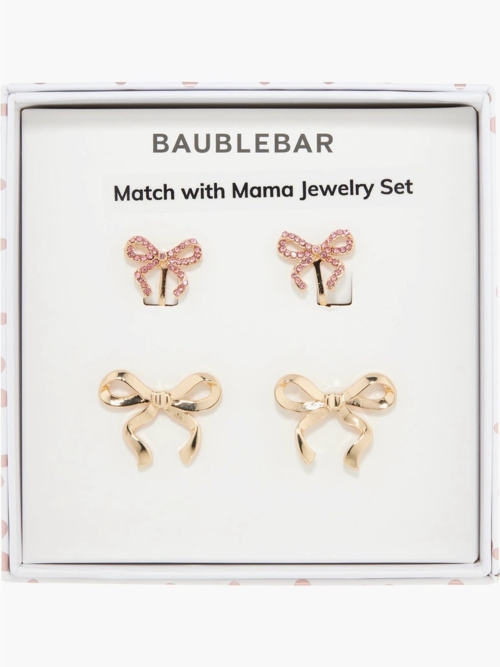 BaubleBar Mama Matching Bow Earrings Set of 2 Clip-On & Stud Gold Pink CZ NWT 💝